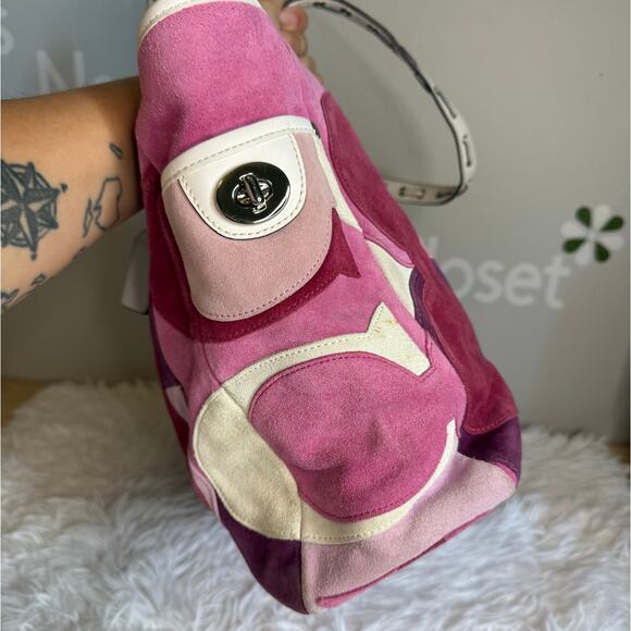 y2k COACH Vintage Pink Multicolor Suede Leather Tote - Picture 5 of 10